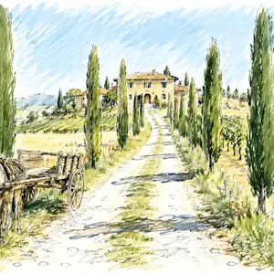 disegno viale casolare campagna